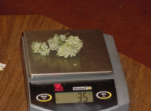 Digital scale to measure and package marijuana for sale.